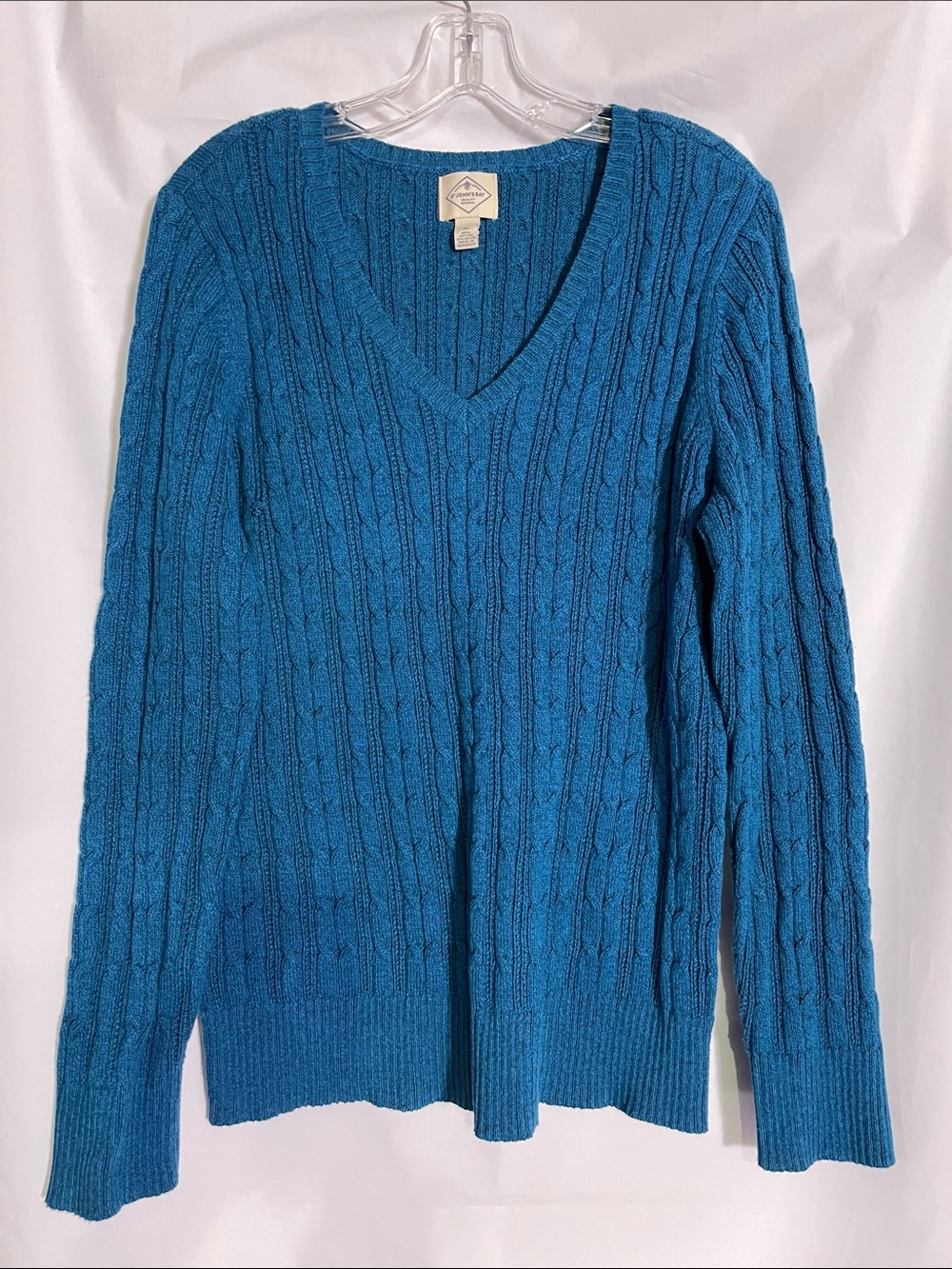 St. John's Bay Teal Cable-Knit V-Neck Sweater, size XL